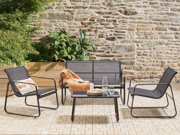 Lounge Set mit Tisch 4-Sitzer BARREA Metall Schwarz