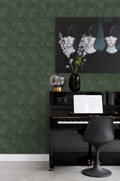 Origin Wallcoverings Tapete 3D Wabenmuster Dunkelgrün - 53 cm x 10.05 m - 347852