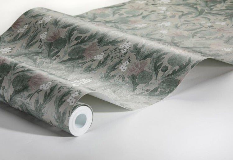 Borastapeter Tapete Blumenmuster im Jugendstil Graugrün - 53 cm x 10.05 m - 660408