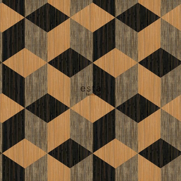 ESTAhome XXL-Vliestapete grafisches 3D Muster Schwarz und Braun - 50 x 900 cm - 158918