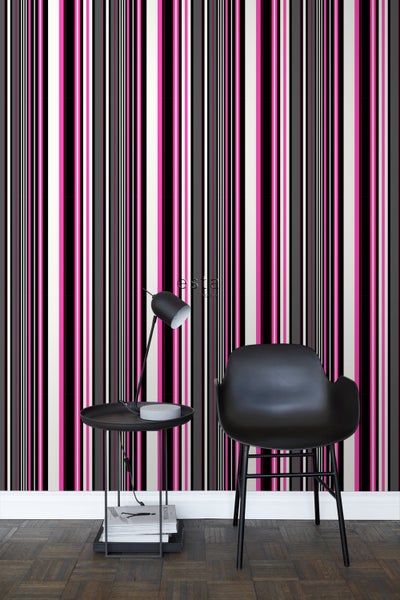ESTAhome Tapete Streifen Rosa und Schwarz - 53 cm x 10.05 m - 116534