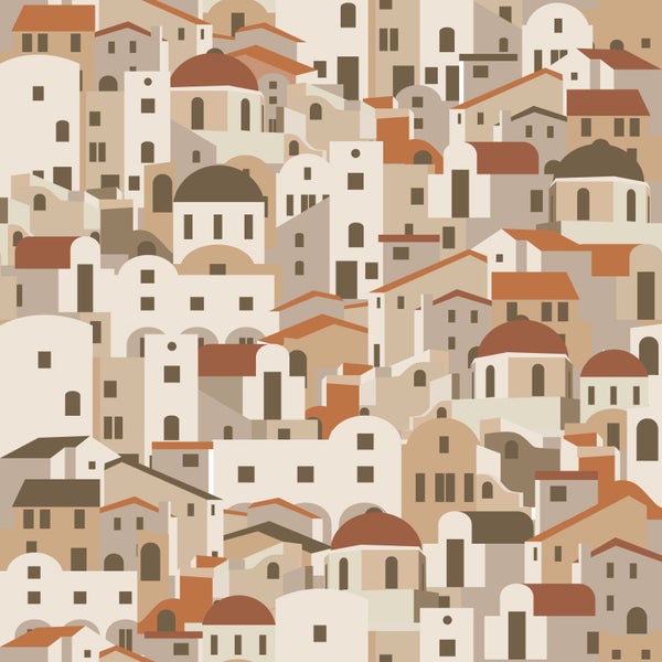 ESTAhome Tapete Mediterrane Häuser Beige und Terrakotta - 50 x 900 cm - 139623