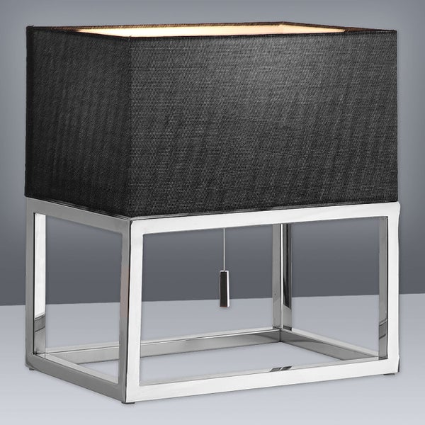 Tischleuchte mit rechteckigem Lampenschirm und Metallgestell