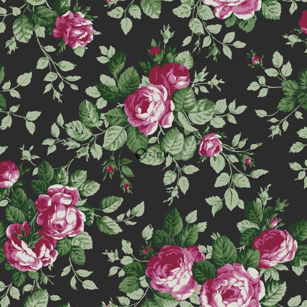 Origin Wallcoverings Tapete Rosen Schwarz und Rosa - 53 cm x 10.05 m - 326140