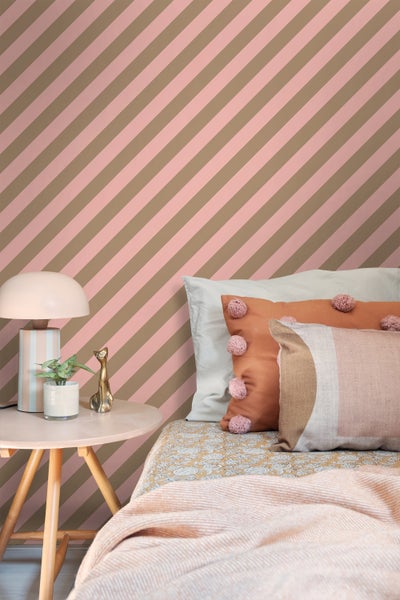 ESTAhome Tapete Streifen Rosa und Beigebraun - 50 x 900 cm - 139955