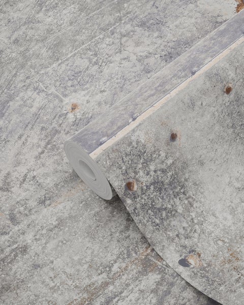 ESTAhome Tapete Metallplatten Hellgrau und Rostbraun - 53 cm x 10.05 m - 138218