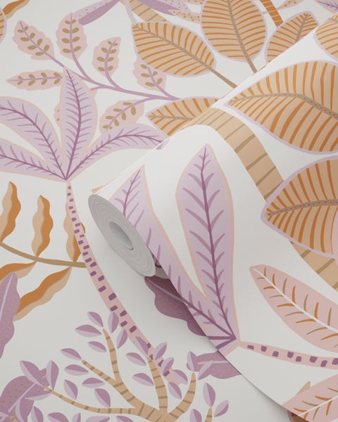 ESTAhome Tapete Blätter Violett und Orange - 50 x 900 cm - 131492