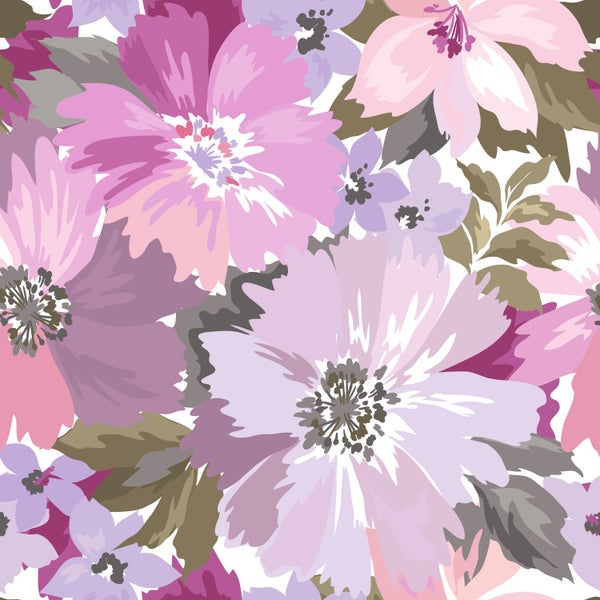 ESTAhome Tapete Blumen Violett und Olivgrün - 50 x 900 cm - 131263