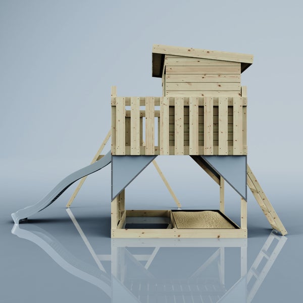 PolarPlay Spielturm Tjorven aus Holz in Blau Babyschaukel