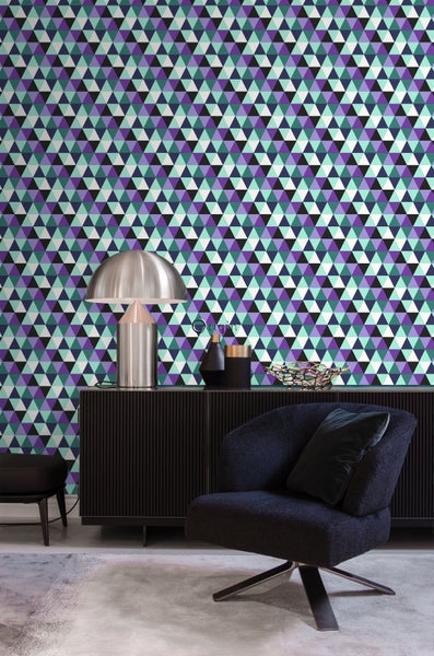 Origin Wallcoverings Tapete grafische Dreiecke Lila und Hellazurblau - 53 cm x 10.05 m - 347204