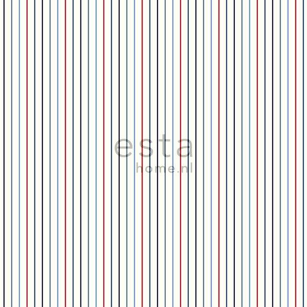 ESTAhome Tapete Streifen Blau und Rot - 53 cm x 10.05 m - 137308