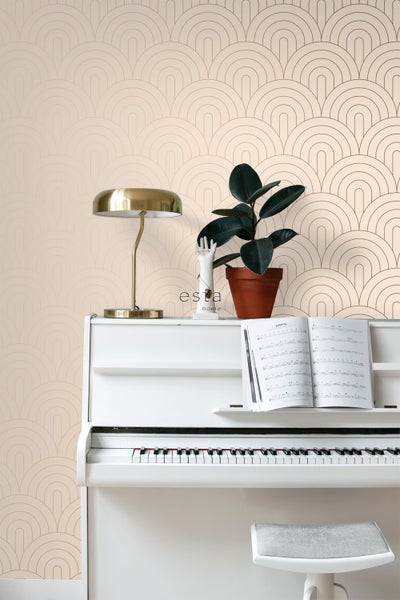 ESTAhome Tapete Art Decó Muster Pfirsichrosa und Roségold - 53 cm x 10.05 m - 139216