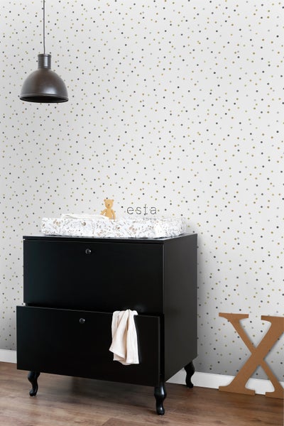 ESTAhome Tapete Punkte Gold, Hellgrau und Dunkelgrau - 53 cm x 10.05 m - 139050