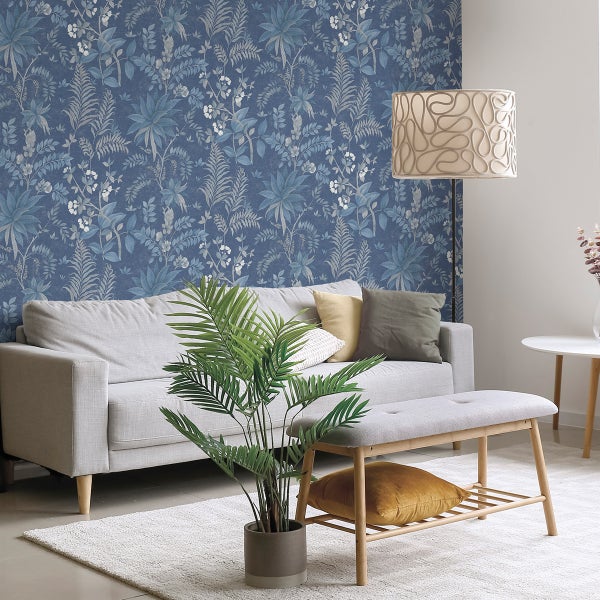 Sanders und Sanders Tapete tropische Blätter Blau - 53 cm x 10,05 m - 640728
