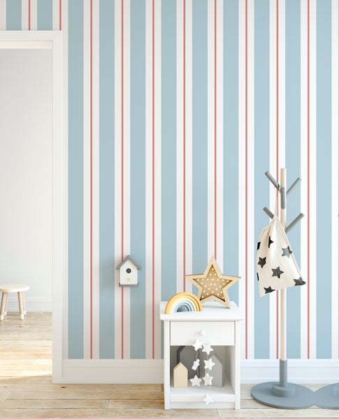 Sanders und Sanders Tapete Streifen Blau und Terrakotta - 53 cm x 10 m - 640311