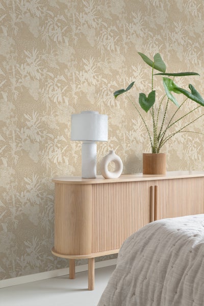 ESTAhome Tapete tropische Blätter Hellbeige - 50 x 900 cm - 139888