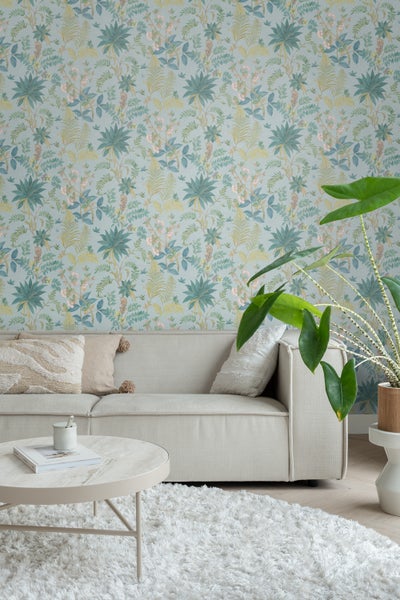 Sanders und Sanders Tapete tropische Blätter Blau, Grün und Gelb - 53 cm x 10,05 m - 640725