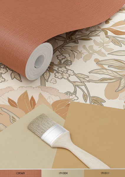 ESTAhome Tapete Blumenmuster im Jugendstil Hellbeige und Altrosa - 53 cm x 10.05 m - 139459