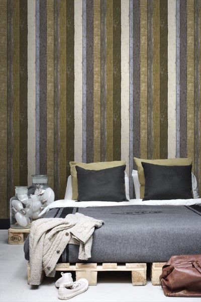 ESTAhome Tapete Holzoptik Beige, Blau und Khakigrün - 53 cm x 10.05 m - 138253