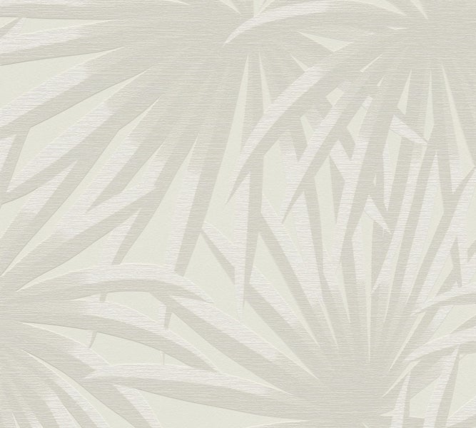 A.S. Création Tapete Palmblätter Creme-Beige und Hellgrau - 53 cm x 10.05 m - AS-393381