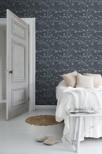 Borastapeter Tapete Blätter Graublau - 49 cm x 10.05 m - 660823