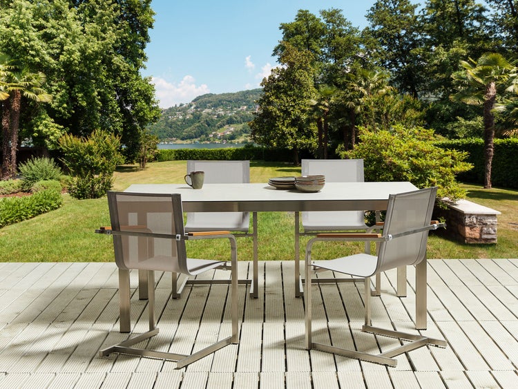Gartenmöbel Set 4-Sitzer COSOLETO Sicherheitsglas Weiß