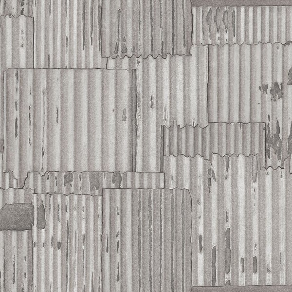 Origin Wallcoverings Tapete industrielle Wellplatten aus Metall 3D Hellgrau - 53 cm x 10.05 m - 347615