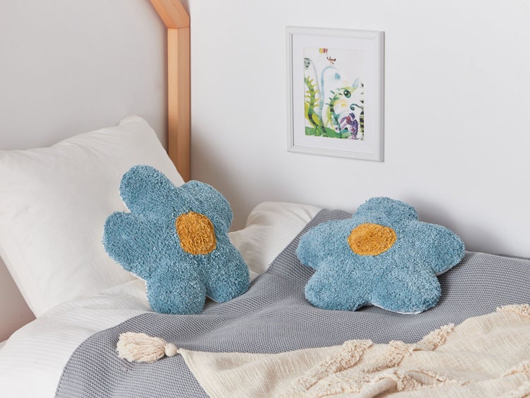 Dekokissen Baumwolle Blumenform blau 30 x 30 cm 2er Set SORREL