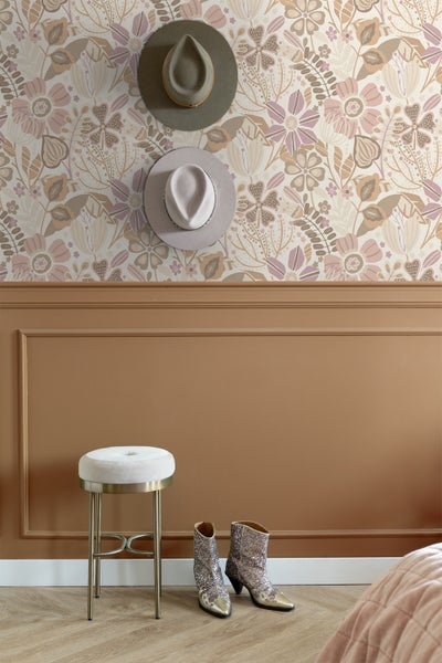 ESTAhome Tapete Blumenmuster Beige und Violett - 53 cm x 10.05 m - 139675