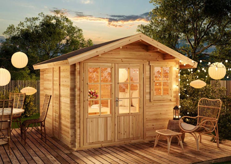 Alpholz Gartenhaus Palermo Gartenhaus aus Holz, Holzhaus mit 28 mm Wandstärke, Blockbohlenhaus, Natur