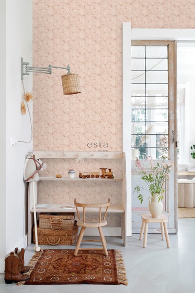 ESTAhome Tapete gezeichnete Blätter Rosa - 50 x 900 cm - 139495