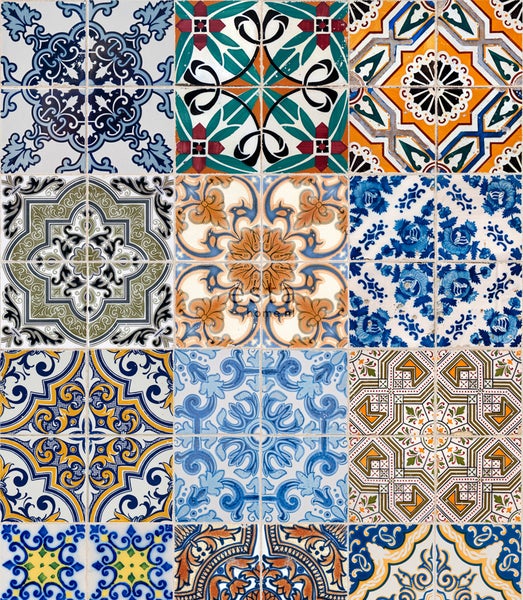 ESTAhome XXL-Vliestapete spanische Fliesen Blau, Orange, Grün und Beige - 50 x 900 cm - 158603