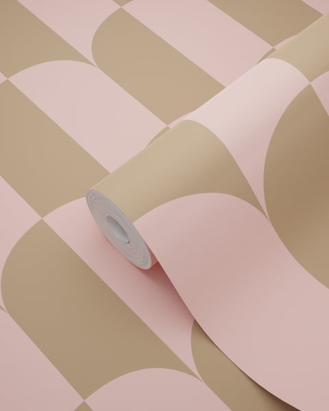 ESTAhome Tapete Art Decó Muster Rosa und Beigebraun - 50 x 900 cm - 139984