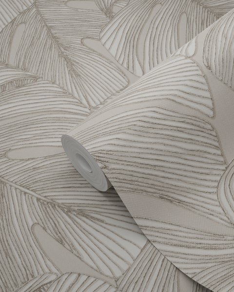 Origin Wallcoverings Tapete 3D Muster Blätter Hellgrau - 50 x 900 cm - 347915