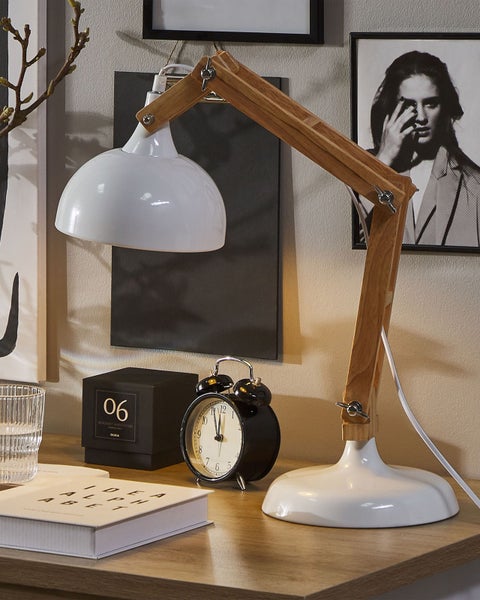 Schreibtischlampe SALADO verstellbar Holz Weiß