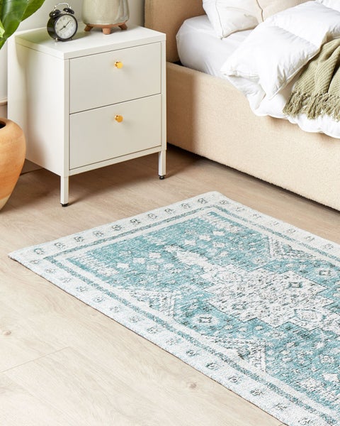 Teppich Baumwolle mintgrün 80 x 150 cm orientalisches Muster Kurzflor FULLA