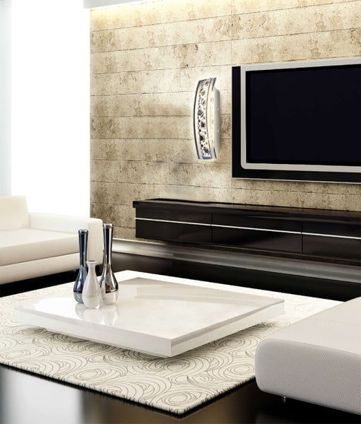 Modernes Wohnzimmer mit Couch, Tisch und Medienwand