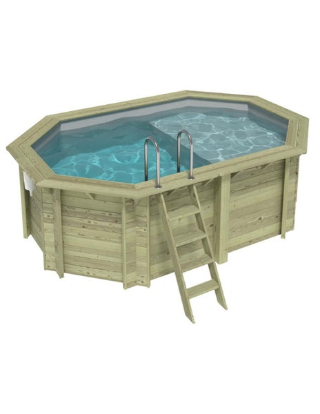 Aufstellpool aus Holz mit Leiter und Einstiegshilfe