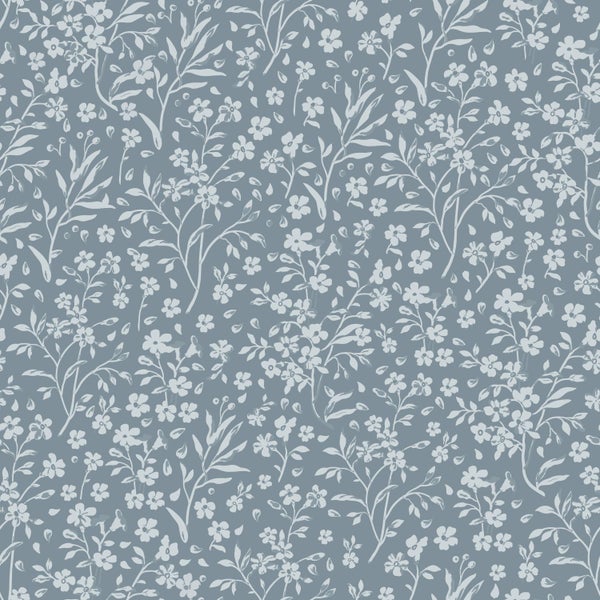 ESTAhome Tapete Blumen Graublau - 53 cm x 10.05 m - 139885