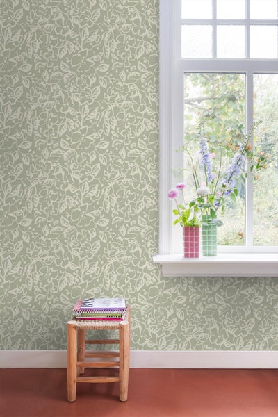 ESTAhome Tapete Blätter und Blumen Mintgrün - 50 x 900 cm - 131372