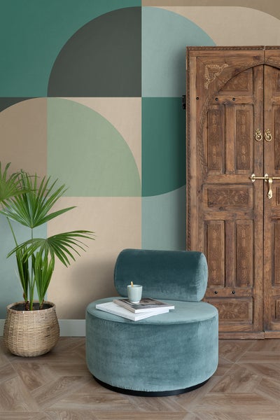 ESTAhome Fototapete Kreise im Bauhaus-Stil Petrolgrün, Mintgrün und Beige - 250 x 279 cm - 159369