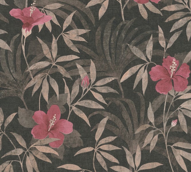 Tapete mit Hibiskusblüten und Blättern