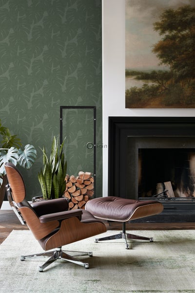 Origin Wallcoverings Tapete Blätter in Leinen-Optik Grün - 53 cm x 10.05 m - 347762