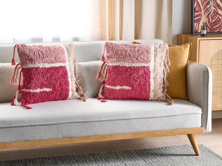 Dekokissen 2er Set BISTORTA Baumwolle 45 x 45 cm Rosa Geometrisches Muster