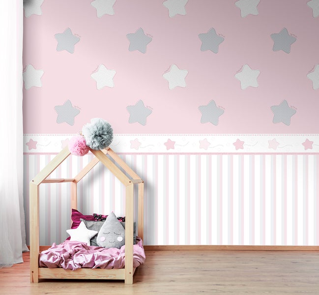 Sanders und Sanders Tapete Streifen Hellrosa, Hellgrün und Weiß - 53 cm x 10 m - 640595