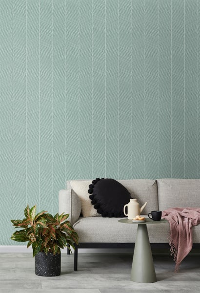 Walls4You Tapete Fischgrätmuster Mintgrün - 53 cm x 10.05 m - 935323