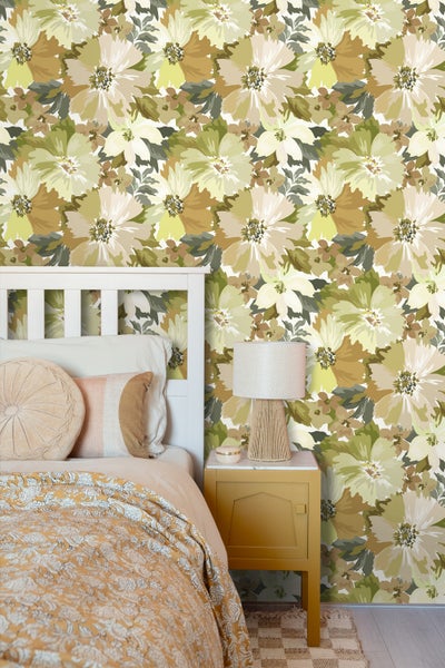 ESTAhome Tapete Blumen Olivgrün - 50 x 900 cm - 131262