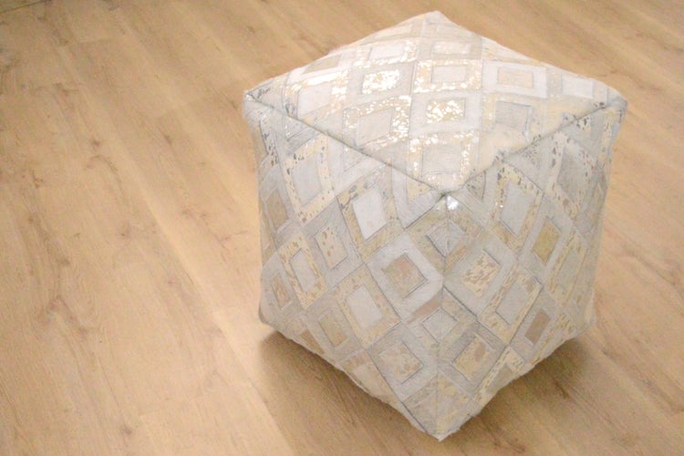 Pouf Hocker aus Leder Grau Quadrat 45 cm
