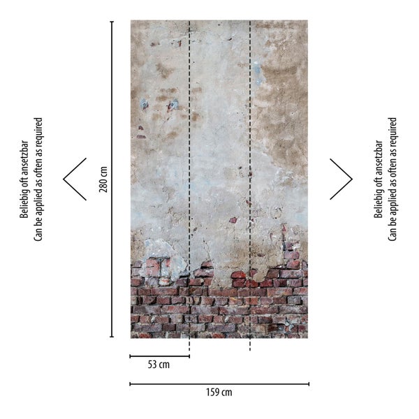 Abmessungen der Fototapete mit Mauerwerk-Motiv