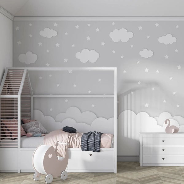 Kindertapete Wolken und Sterne 300 x 300 cm